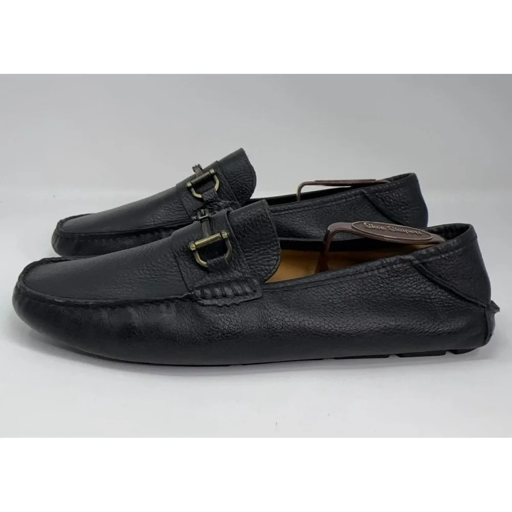 Mercanti Fiorentini Horsebit Loafers Mens 10M Black Pebbled Leather Driving Shoe